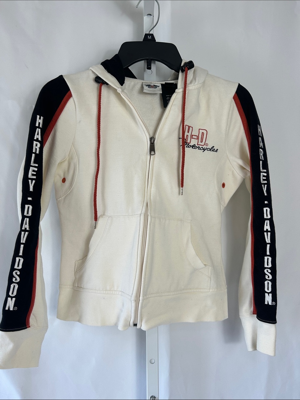 Harley- Davidson Kids Size XS Full Zip Hoodie Cream Black Sweat Jacket Top